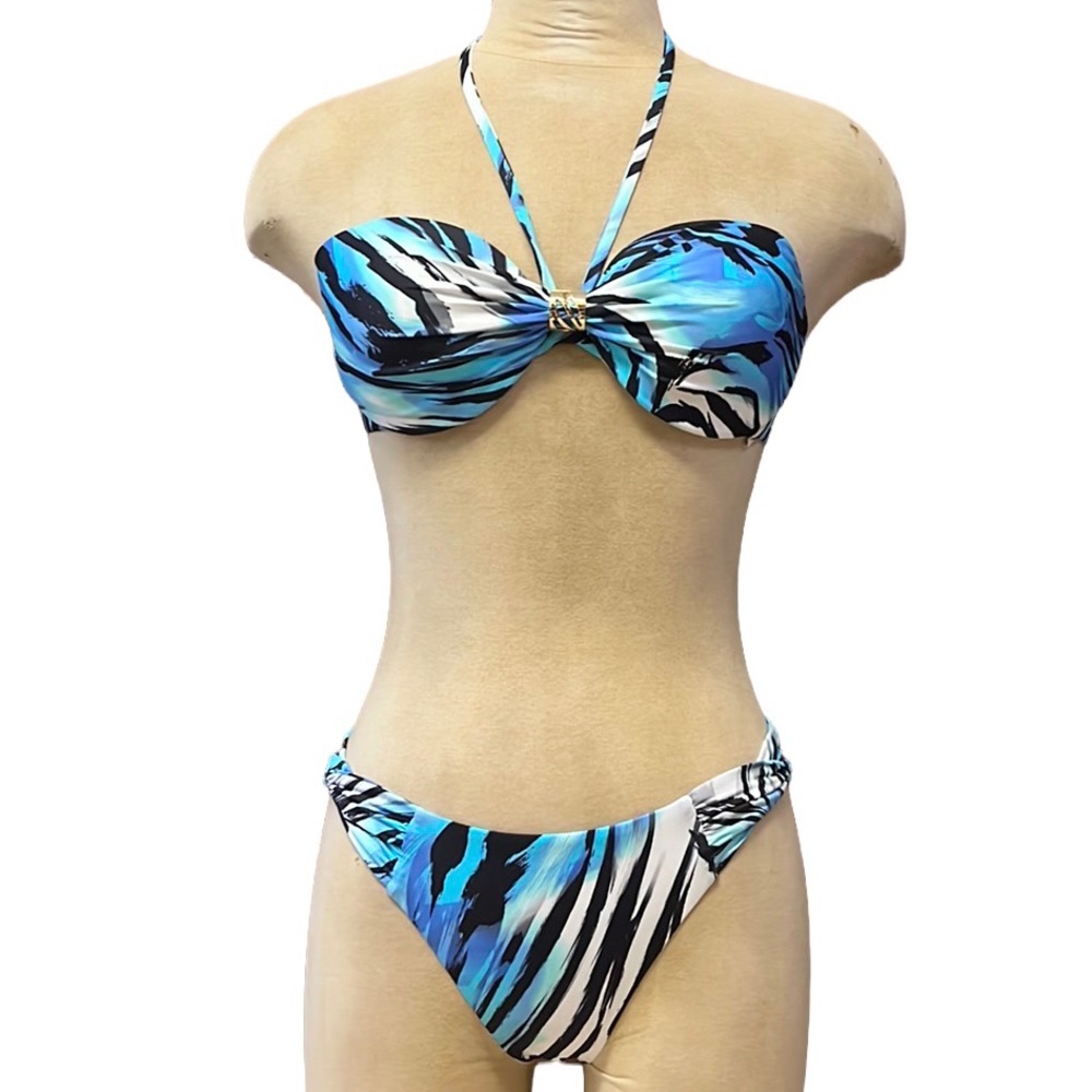 A Che Bikini Swimsuit Blue Peacock Bandeau M Medium New